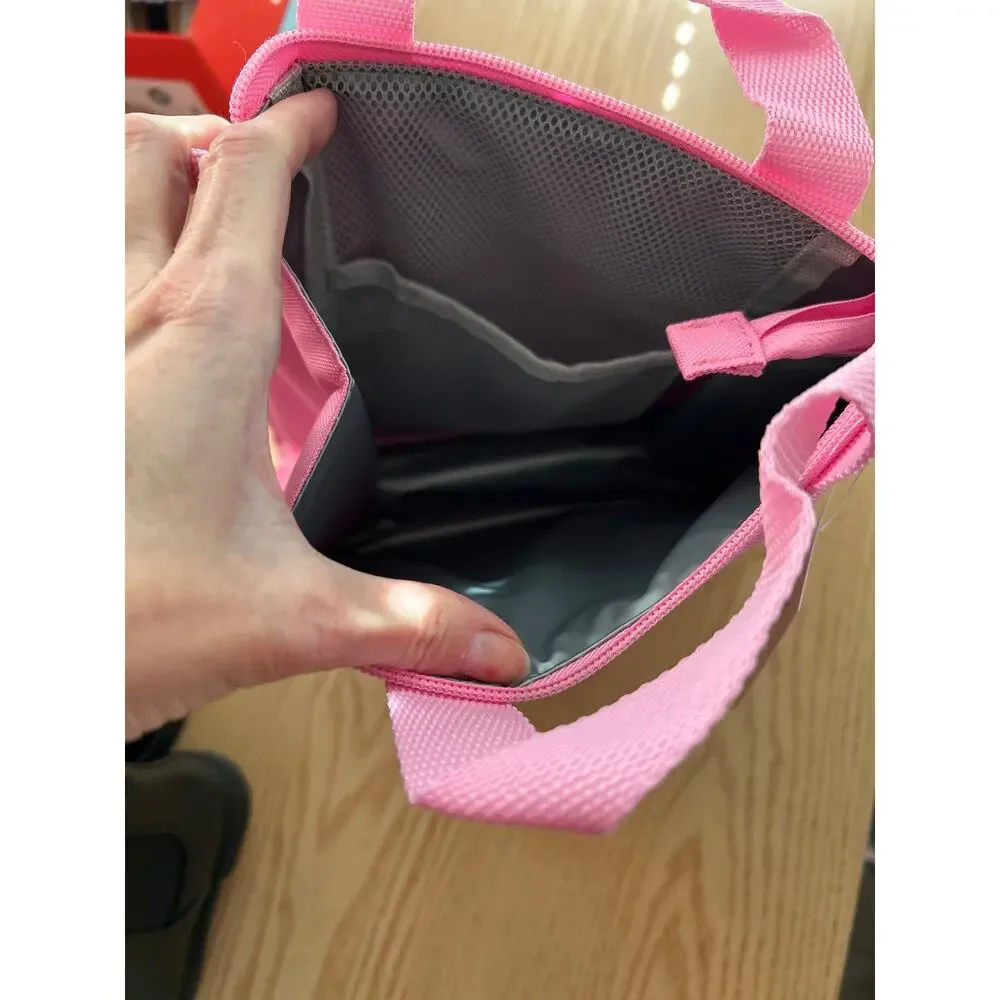 New Deal Worthy Insulated Lunch Bag Pink Zippered Top and Pocket size 8